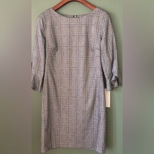 Women Sz 12 black plaid ruffle cuff sheath attractive business designers dress